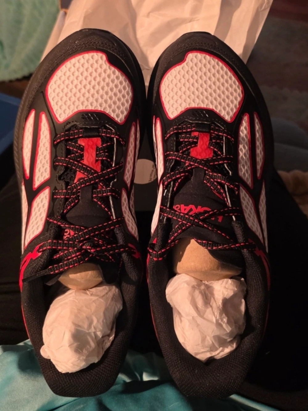 Hoka Black, White & Red Athletic Running Shoes